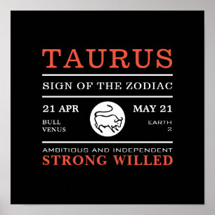 Taurus Sign of the Zodiac, Astrological Poster