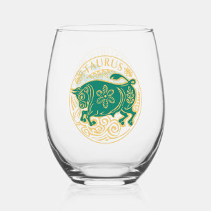 Taurus Sign of the Zodiac Stemless Wine Glass