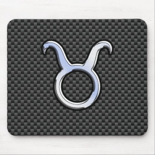 Taurus Sign on Charcoal Carbon Fibre Print Mouse Pad