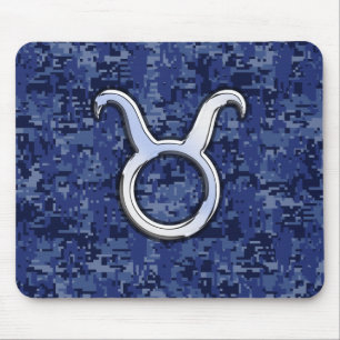 Taurus Sign on Navy Blue Digital Camouflage Mouse Pad