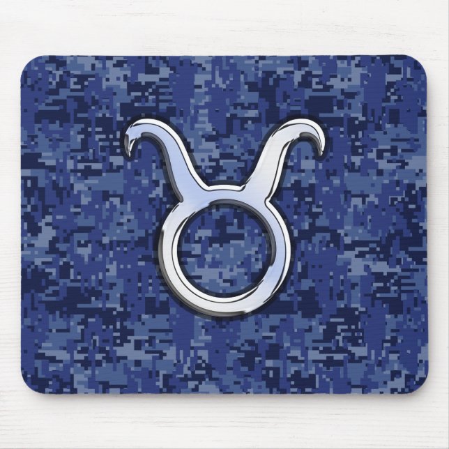 Taurus Sign on Navy Blue Digital Camouflage Mouse Pad (Front)