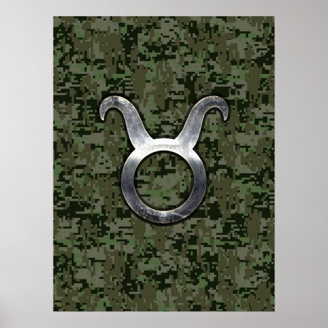 Taurus Sign on Woodland Green Digital Camouflage (Front)