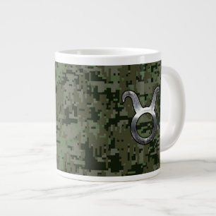 Taurus Sign on Woodland Green Digital Camouflage Large Coffee Mug