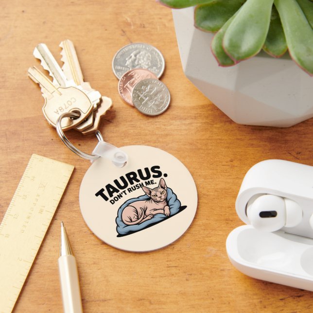 Taurus Sphynx Cat Zodiac Attitude Art Key Ring (Desk)