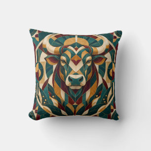 Taurus Teal Burgundy Geometric Mosaic Cushion
