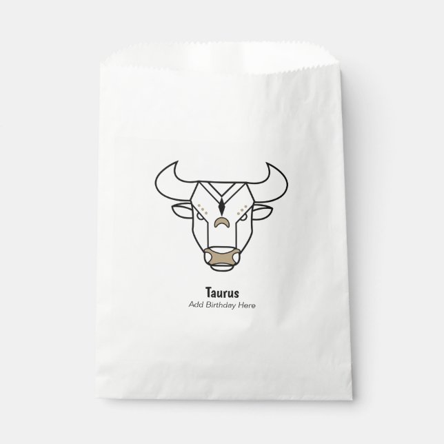 Taurus the bull black gold personalised zodiac favour bag (Front)