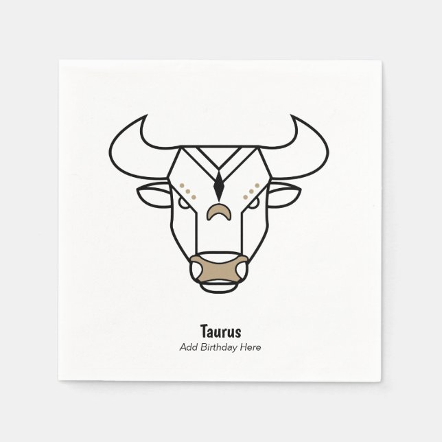 Taurus the bull black gold personalised zodiac napkin (Front)