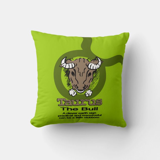 Taurus the Bull green pillow (Front)