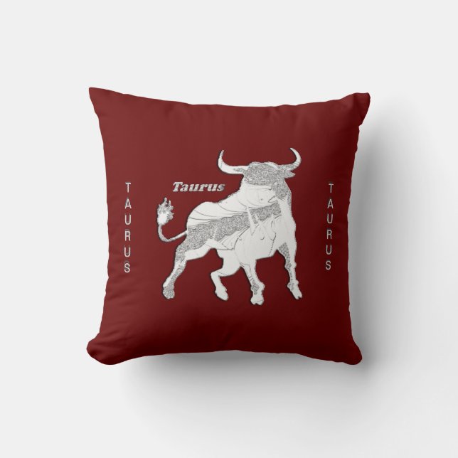 Taurus the Bull Red Zodiac  American Mojo Pillow (Front)