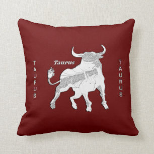 Taurus the Bull Red Zodiac  American Mojo Pillow