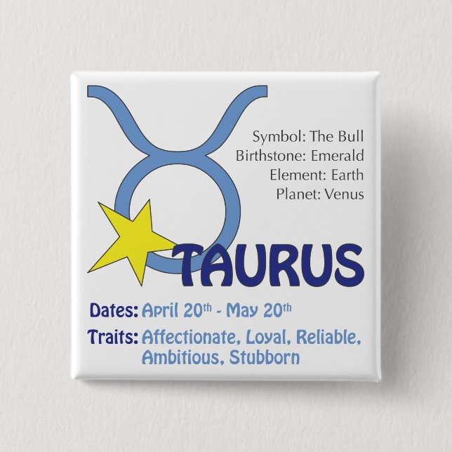 Taurus Traits Square Button (Front)