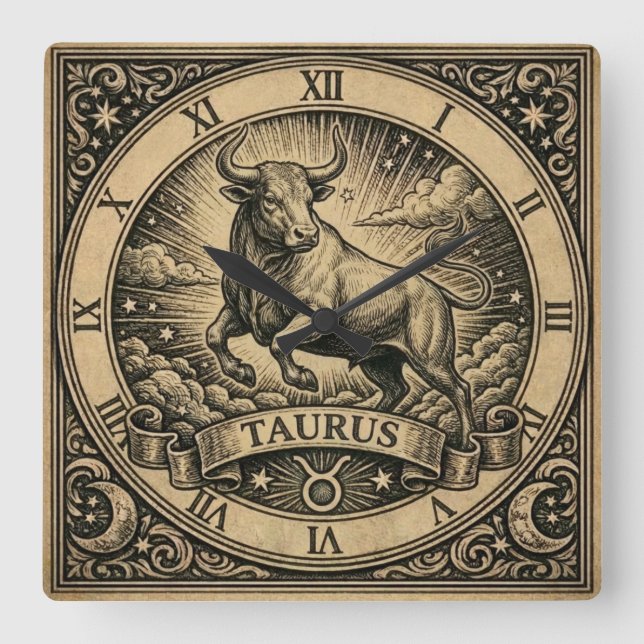 Taurus Vintage Zodiac Wall Clock (Front)