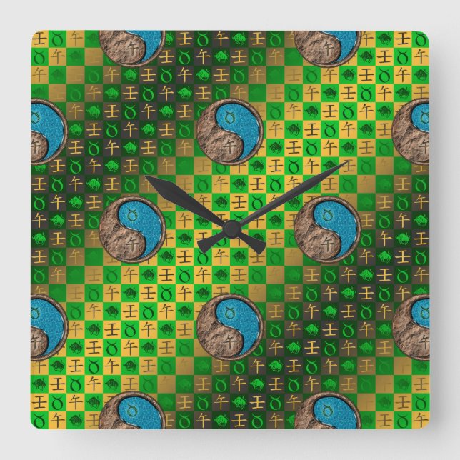 Taurus & Water Horse Square Wall Clock (Front)