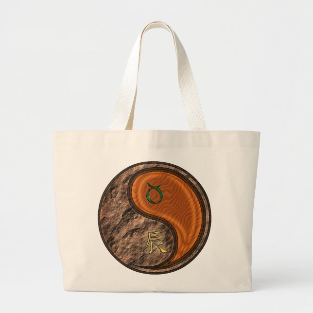 Taurus & Wood Dragon Large Tote Bag (Front)