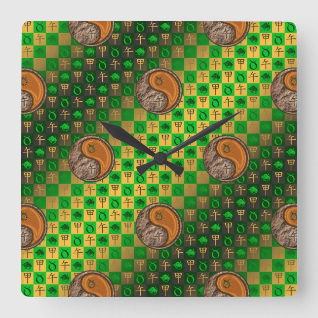 Taurus & Wood Horse Square Wall Clock (Front)