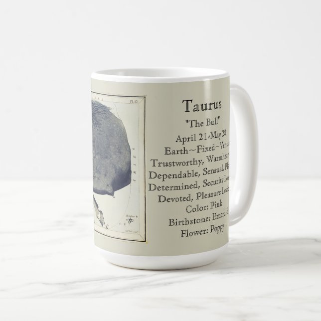 Taurus Zodiac Antique Astronomical Chart Coffee Mug (Front Right)