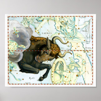 Taurus Zodiac Antique Star Chart Poster