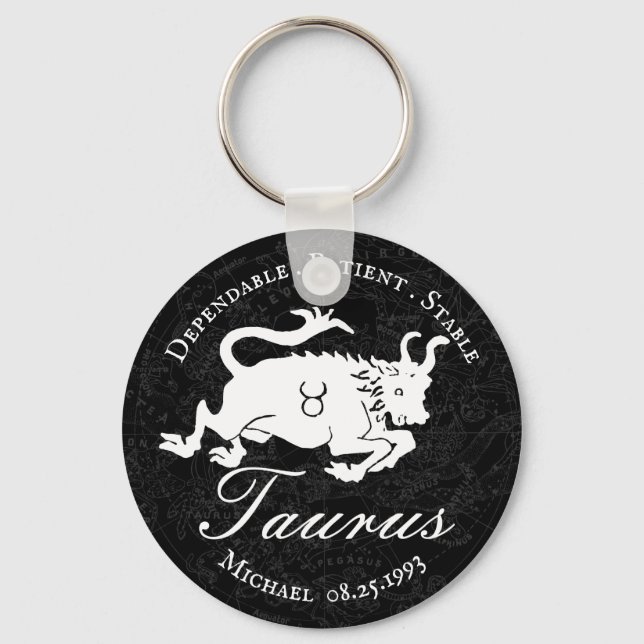 Taurus Zodiac Astrology Character Black Custom Key Ring (Front)