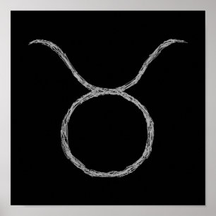 Taurus. Zodiac Astrology Sign. Black. Poster