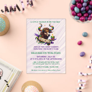 Taurus Zodiac Baby Shower Lavender and Green Acrylic Invitations