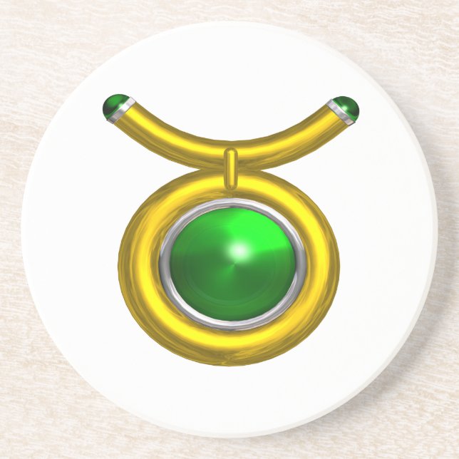 TAURUS ZODIAC BIRTHDAY JEWEL Emerald,Gold White Coaster (Front)