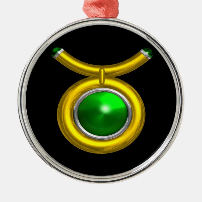 TAURUS ZODIAC BIRTHDAY JEWEL GREEN EMERALD Gold Metal Ornament (Front)
