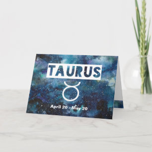 Taurus Zodiac Blue Watercolor Galaxy Birthday Card