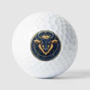 Taurus Zodiac Bull Emblem With Gold Ring Golf Balls