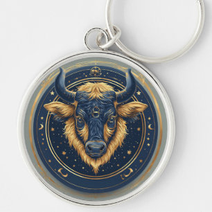 Taurus Zodiac Bull Emblem With Gold Ring Key Ring
