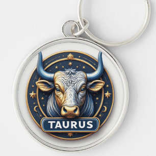 Taurus Zodiac Bull Emblem With Gold Ring Key Ring