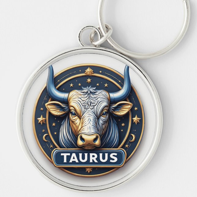 Taurus Zodiac Bull Emblem With Gold Ring Key Ring (Front)