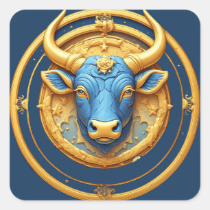 Taurus Zodiac Bull Emblem With Gold Ring Square Sticker