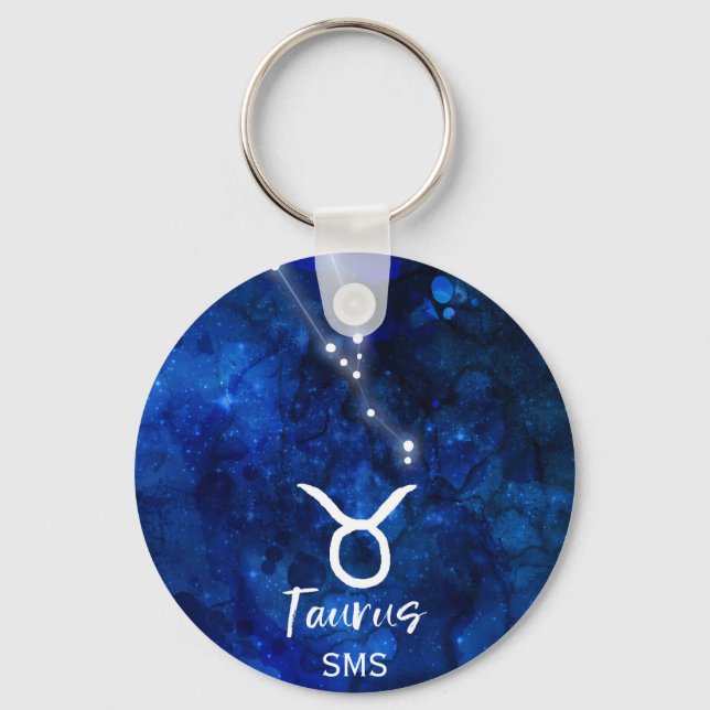 Taurus Zodiac Constellation Blue Galaxy Monogram Key Ring (Front)