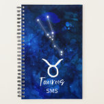 Taurus Zodiac Constellation Blue Galaxy Monogram Planner<br><div class="desc">Taurus Zodiac Constellation Blue Galaxy Monogram Design. With trendy Brushed Script Font, Dark blue celestial watercolor background texture, Glowing star constellation, and The Bull symbol. Modern Astrological Sign Birth Horoscope, is perfect for any Taurian Birthday From April 20 - May 20 ! With Optional Monogrammed First Middle and Last name...</div>