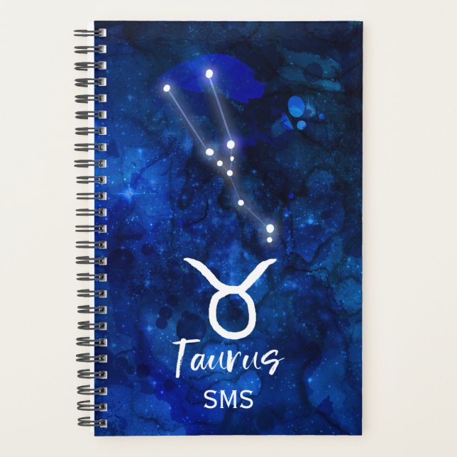 Taurus Zodiac Constellation Blue Galaxy Monogram Planner (Front)