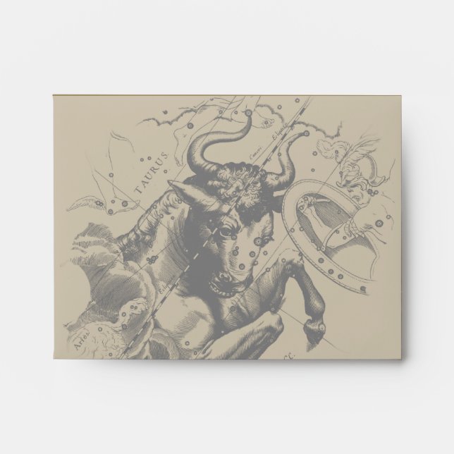 Taurus Zodiac Constellation Hevelius 1690 on Taupe Envelopes (Front)