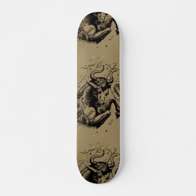 Taurus Zodiac Constellation Hevelius 1690 on Taupe Skateboard (Front)