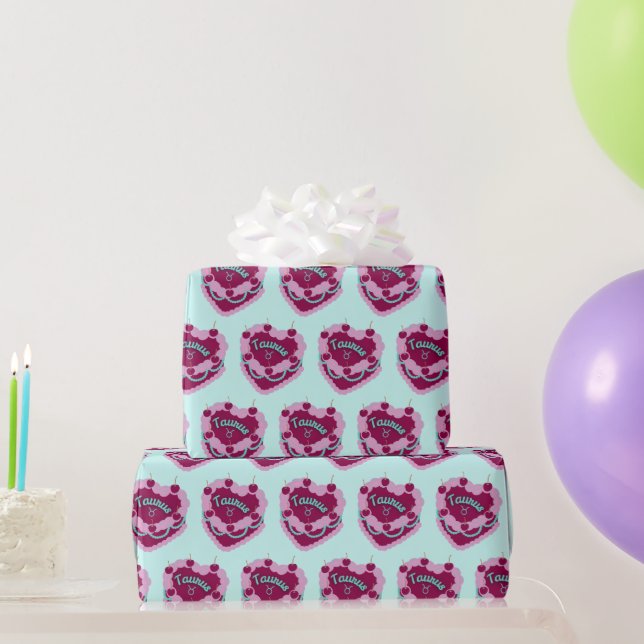 Taurus Zodiac Coquette Heart Birthday Cake Wrapping Paper (Party Gifts)