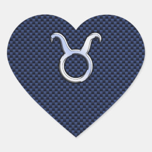 Taurus Zodiac Decor Navy Blue Carbon Fibre Print Heart Sticker