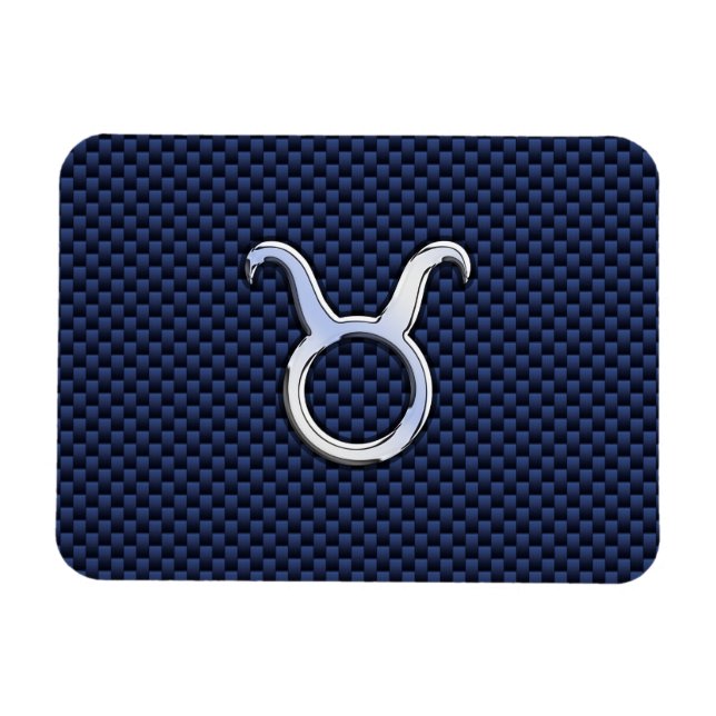 Taurus Zodiac Decor Navy Blue Carbon Fibre Print Magnet (Horizontal)