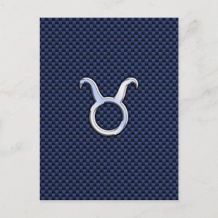 Taurus Zodiac Decor Navy Blue Carbon Fibre Print Postcard