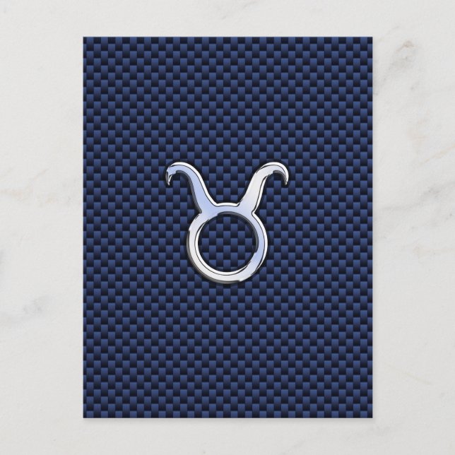 Taurus Zodiac Decor Navy Blue Carbon Fibre Print Postcard (Front)