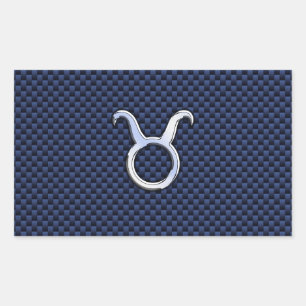Taurus Zodiac Decor Navy Blue Carbon Fibre Print Rectangular Sticker