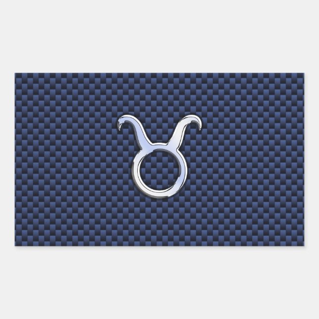 Taurus Zodiac Decor Navy Blue Carbon Fibre Print Rectangular Sticker (Front)