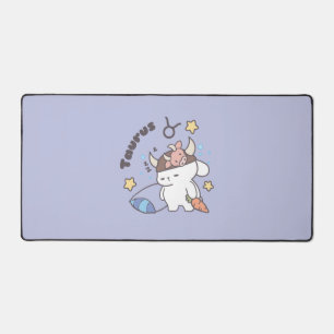 Taurus Zodiac Dreamer - Cute Sleepy Bunny Desk Mat