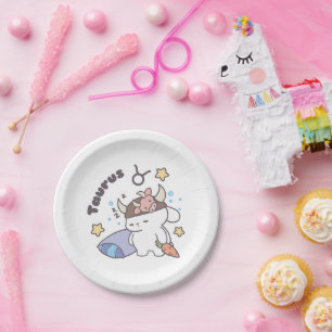Taurus Zodiac Dreamer - Cute Sleepy Bunny Paper Plate