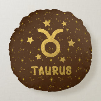 Taurus Zodiac Earthy Brown Round Pillow