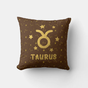 Taurus Zodiac Earthy Brown Throw Pillow