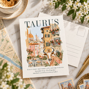 Taurus Zodiac Florence Watercolor Illustration Postcard