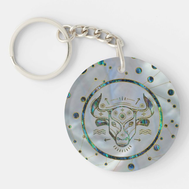 Taurus Zodiac Gold Abalone on Constellation Key Ring (Front)
